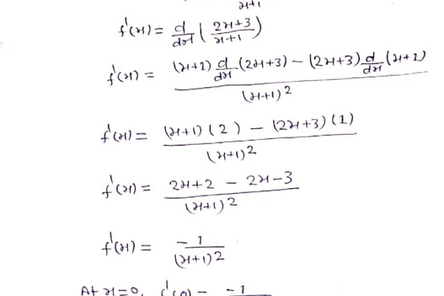 Find the equation of the tangent line of curve  f(x) = (2x+3)/(x+1) at point (0,3) – Scholarsquare